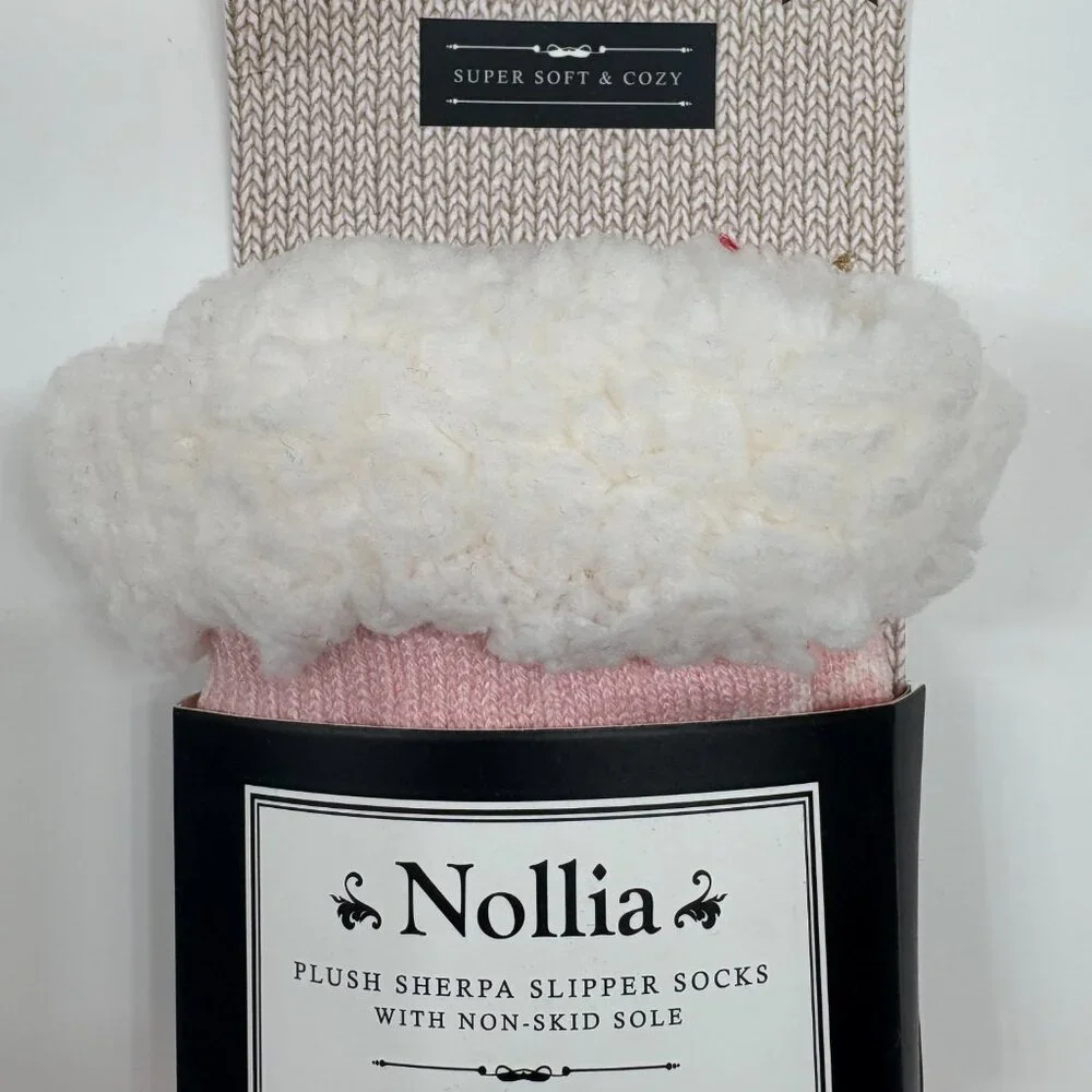 Sherpa Socks - Heavy Non-Skid- Pink & White - Women's- OS- NWT